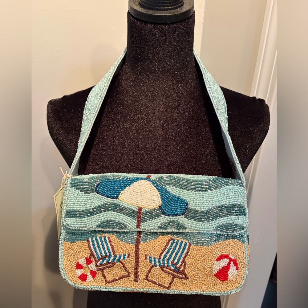 Beach Scene Beaded Handbag